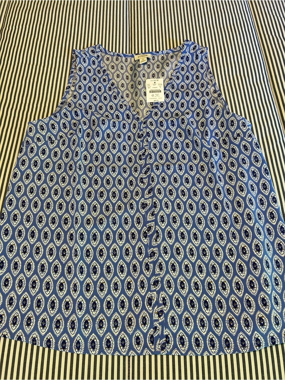 J. Crew Blue Printed Sleeveless Blouse Size S NWT